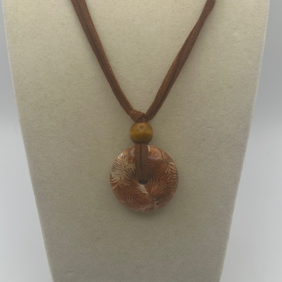 Coral Fossil Jade Donut Pendant Necklace - Picture 2 of 10
